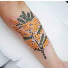 Acacia Wattle By Sashimi Roll Based At The Darling Parlour In Balmain Sydney Australia Instagram The Darling Pa Tattoos Geometric Tattoo Maple Leaf Tattoo