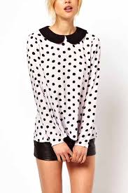 Black And White Polka Dot Blouses For Womens Polka Dot Print Peter Pan Collar Chiffon Shirt Polka Dot Shirt Black White Shirt Black White Tops