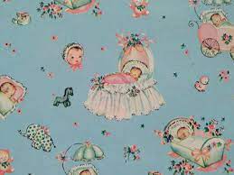 Vintage Wrapping Paper Pink And Blue Sleepyhead Babies In Etsy Vintage Wrapping Paper Vintage Holiday Cards New Baby Products