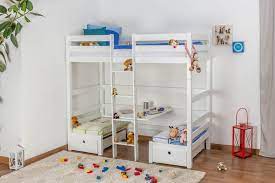 Ein kinderhochbett bietet viele vorteile in kinderzimmern, es ist platzsparend und kann vielfältig genutzt werden. Kinderbett Etagenbett Pauli Buche Vollholz Massiv Weiss Lackiert Mit Regal Und Rutsche Inkl Rollrost 90 X 200 Cm Teilbar Kinderbett Etagenbett Kinderhochbett Etagenbett