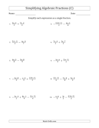 The Simplifying Simple Algebraic Fractions Harder C Math Worksheet From The Algebra Worksheets Page At Ma In 2020 Algebra Worksheets Fractions Worksheets Fractions
