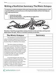 Writing A Nonfiction Summary The Mimic Octopus With Images 4th Grade Reading Worksheets Summary Writing Fifth Grade Writing