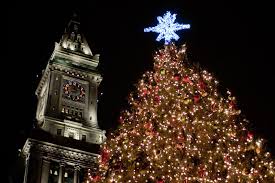Christmas Tree And Clock Tower In Boston Angel City Big Band It Came Upon A Midnight Clear Holiday Lights Display Christmas Display Christmas In Boston