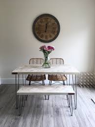 Barts collection features an exciting new line impressive reclaimed teak wood dining table with added shell inlay on the top section and the edge. Hairpin Herringbone Dining Tables Upcycle U K