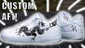 Black Air Forces With White Writing Custom Chinese Dragon Nike Air Force 1 Youtube Cute Nike Shoes Nike Shoes Outfits Custom Nike Shoes