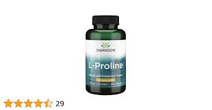 Swanson Amino Acid L-Proline Dietary Supplement Collagen Connective Tissue  Support 500 mg 100 Capsules (Caps)