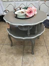 Vintage Two Tiered French Provincial Side Table Painted In French Linen Old White With Clear Dark Wax Painted Furniture Decor French Country Rug