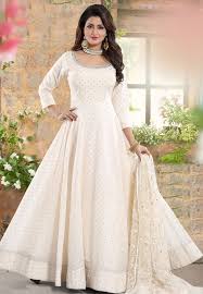 Off White Chanderi Readymade Ankle Length Anarkali Suit 189560 Designer Party Wear Dresses Anarkali Suits Party Wear Dresses