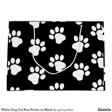 Black And White Paw Print White Dog Cat Paw Prints On Black Large Gift Bag Zazzle Com Cat Paw Print Paw Print Cat Paws