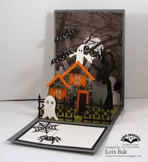 Lois Bak For Karen Burniston Used The House And Fence Die Set To Create This Fun Halloween Card Halloween Pop Up Cards Pop Up Christmas Cards Halloween Cards
