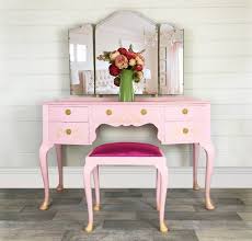Pink Ladies Dressing Table With Mirrors And Stool Gold Stencils Girls Dressing Table In 2020 Vintage Dressing Tables Dressing Table With Stool Girls Dressing Table