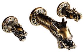 Best rated bathroom faucet has dragon shaped for polished brass finish. Ferrara Antique Brass Dragon Shaped Dual Handle Wall Mounted Bathroom Faucet Asian Bathroom Sink Faucets By Fontana Showers Fs1899 Houzz