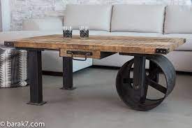 industrial furniture industrial coffee table with large black wheel table basse industrielle table basse bois metal table basse