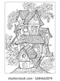 Printable drawings and coloring pages. Fairytale Tree House Coloring Pages Children Stock Vector Royalty Free 1684662874