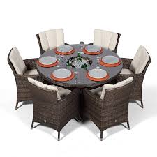 Product title flash furniture outdoor patio dining set, glass tabl. Savannah 6 Seat Round Patio Dining Set With Ice Bucket Drinks Cooler Brown