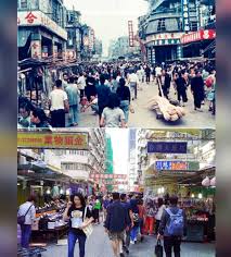 1960s 2019年11月17日平行時空五十多年 深水埗北河街向望汝州街 北河街巿 右邊 龍江大茶樓 北河街115號汝州街口 歷史時空