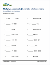 Multiplication with decimals is always a difficult job for kids as they get confused where to place the decimal in the result. Grade 5 Math Worksheets Decimal Multiplication Missing Factors K5 Learning