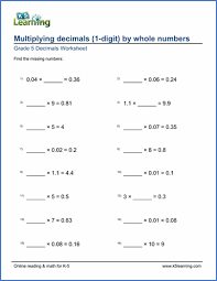 Like multiple digit multiplication, but with an irritating little dot bouncing around to keep you on your toes. Grade 5 Math Worksheets Decimal Multiplication Missing Factors K5 Learning