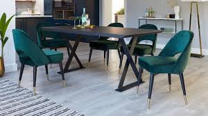 Nala Dark Oak And Clover Sapphire Blue Velvet Chair Set 6 Seater Dining Table Dining Chairs Oak Dining Sets