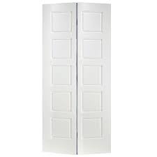 Masonite 36 In X 80 In Riverside 5 Panel Primed White Hollow Core Smooth Composite Bi Fold Interior Door 10706 The Home Depot Bifold Doors Bifold Closet Doors Doors Interior