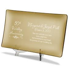 Looking for 50th anniversary gift ideas? 50th Wedding Anniversary Personalized Gold Glass Tray