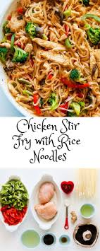 Chicken Stir Fry With Rice Noodles 30 Minute Meal Rice Noodles Healthy Noodle Recipes Chicken Stir Fry Rice