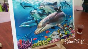 Melgin Yunuslari Kagit Rolyef Sumbul Eldek Painting Art Aquarium