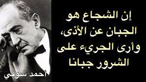 إن الشجاع هو الجبان عن الأذى وأرى الجريء على الشرور جبانا أحمد شوقي arabic words words wisdom