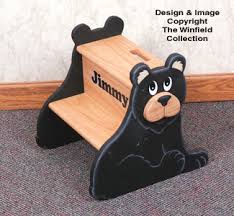 Hand made solid northern white cedar wood with carved rustic designs of moose / bear with pine trees in dark brown. Bear Moose Decor Black Bear Step Stool Wood Pattern