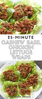 Cashew Basil Chicken Lettuce Wraps Ground Chicken With Sweet Hoisin Sauce Salty Soy Sauc Chicken Dinner Recipes Healthy Chicken Recipes Chicken Lettuce Wraps