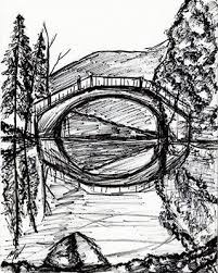 Black And White Sketch Artwork Bridge Reflection Sharpie Drawing Done With Marker Sharpies Black White Sharpie Art Sharpie Drawings Black And White Drawing Sharpie Art