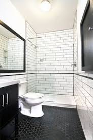 Black And White Subway Tile Shower Hexagon Tiles Plus Subway Tiles Google Search White Bathroom Tiles Bathroom Design Bathroom Interior Design