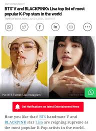 Bts jungkook and blackpink lisa dating. ð‹ðˆð'ð€ ð…ð‚ On Twitter Bts V And Blackpink S Lisa Top List Of Most Popular K Pop Stars In The World Times Of India Https T Co Uxhnjoo1wg Lisa Https T Co Hzsyncnefj Twitter