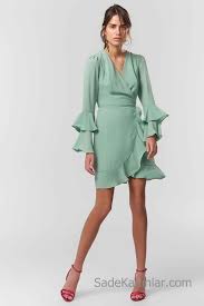 2020 Gunluk Elbise Modelleri Yesil Kisa Kruvaze Kollari Firfir Detayli Elbise Modelleri The Dress Elbise
