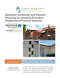 Business Continuity and Disaster Planning for Housing Providers.  Professional Practice Seminar