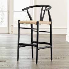 Crescent Black Rush Seat Bar Stool Reviews Crate And Barrel In 2020 Bar Stools Modern Counter Stools Small Living Room Chairs