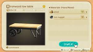 Ironwood Furniture Set How To Craft Get All Items Variations In Animal Crossing New Horizons Diy Table Animal Crossing Diy Recipe Cards
