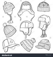 Set Of 9 Winter Caps And Hats Sketches Baseball Cap Ear Flap Hat Knitted Hats Hats With A Pom Pom Fisherman Beanie Ve Hat Sketch Winter Cap Ear Flap Hats