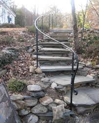 Decorative Garden Ironwork Railing On Stone Steps With Ornate Posts And Long Lambs Tongue Termination By Appal Railings Outdoor Outdoor Handrail Outdoor Stairs