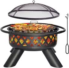 Cast iron barbecue bbq grill fire pit outdoor garden picnic camping caravan uk. Buy Kapler Fire Pit Grill Burning Wood Outdoor Heating And Cooking 37 5 Inch Large Fire Pit With Cooking Grill Outdoor Wood Burning Equipment With Mesh Spark Screen Cover Poker Online