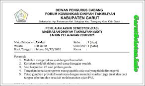 Soal Pas Madrasah Diniyah Takmiliyah Akidah Kelas 1 6