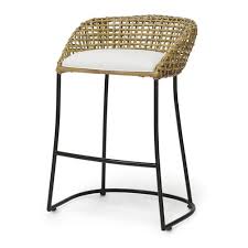 Charcoal gray woven aimee counter stool. Palecek Vero Coastal Beach Black Iron Woven Rattan Bar Stools