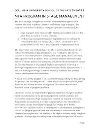 Mfa Program In Stage Management Columbia University School Of