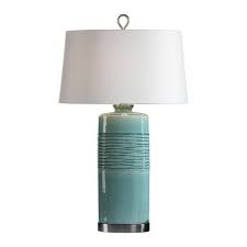 The Oval Column Ceramic Base Is Finished In A Distressed Teal Glaze Featuring A Hand Applied Imperfect Texture Accente Teal Table Lamps Table Lamp Teal Table