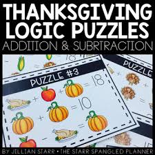 150 3 2 this is how you make a fun cardboard puzzle. Thanksgiving Math Logic Puzzles Addition Subtraction By Jillian Starr