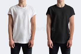 Download Mockup White And Black T Shirt With Rolled Up Sleeves Stock Image Image Of Black Style 158404829