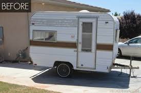 In most campers, the sink area in the kitchen and bathroom is just covered with beige/brown wallpaper and a wallpaper border. Vintage Camper Makeover Cute Trailer Before And After