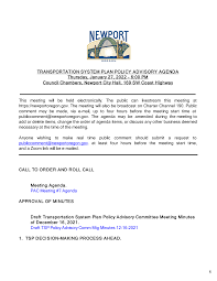 TRANSPORTATION SYSTEM PLAN POLICY ADVISORY AGENDA Thursday, January 27,  2022