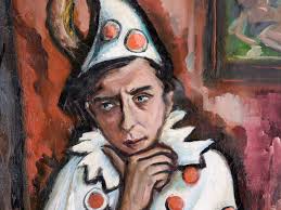 Mid Century Modern Portrait Polka Dot Suit Clown by Joan Tidwell