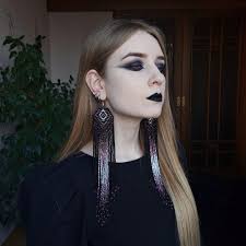 Long Gothic Beaded Earrings Handmade Black Purple Fringe Statement Jewelry  Witchcore Festival Boho Dark Aesthetic Accessories